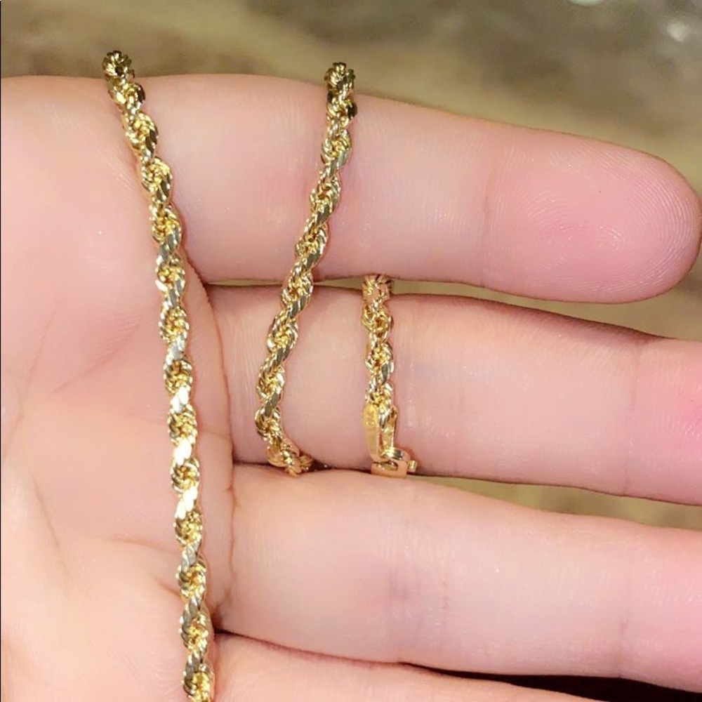 10k real gold rope chain Diamond Cut 3mm 24 inche